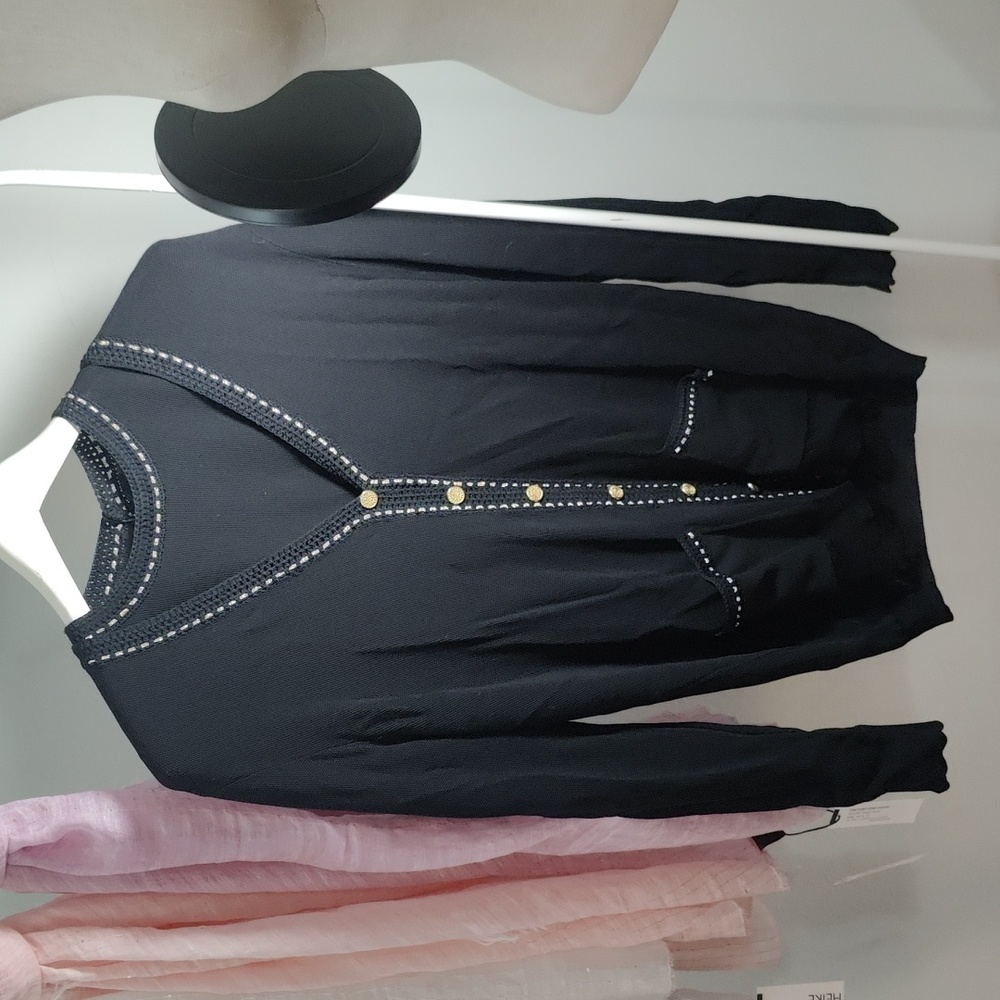 Black Button-Down Long Sleeve Women's Cardigan In Viscose